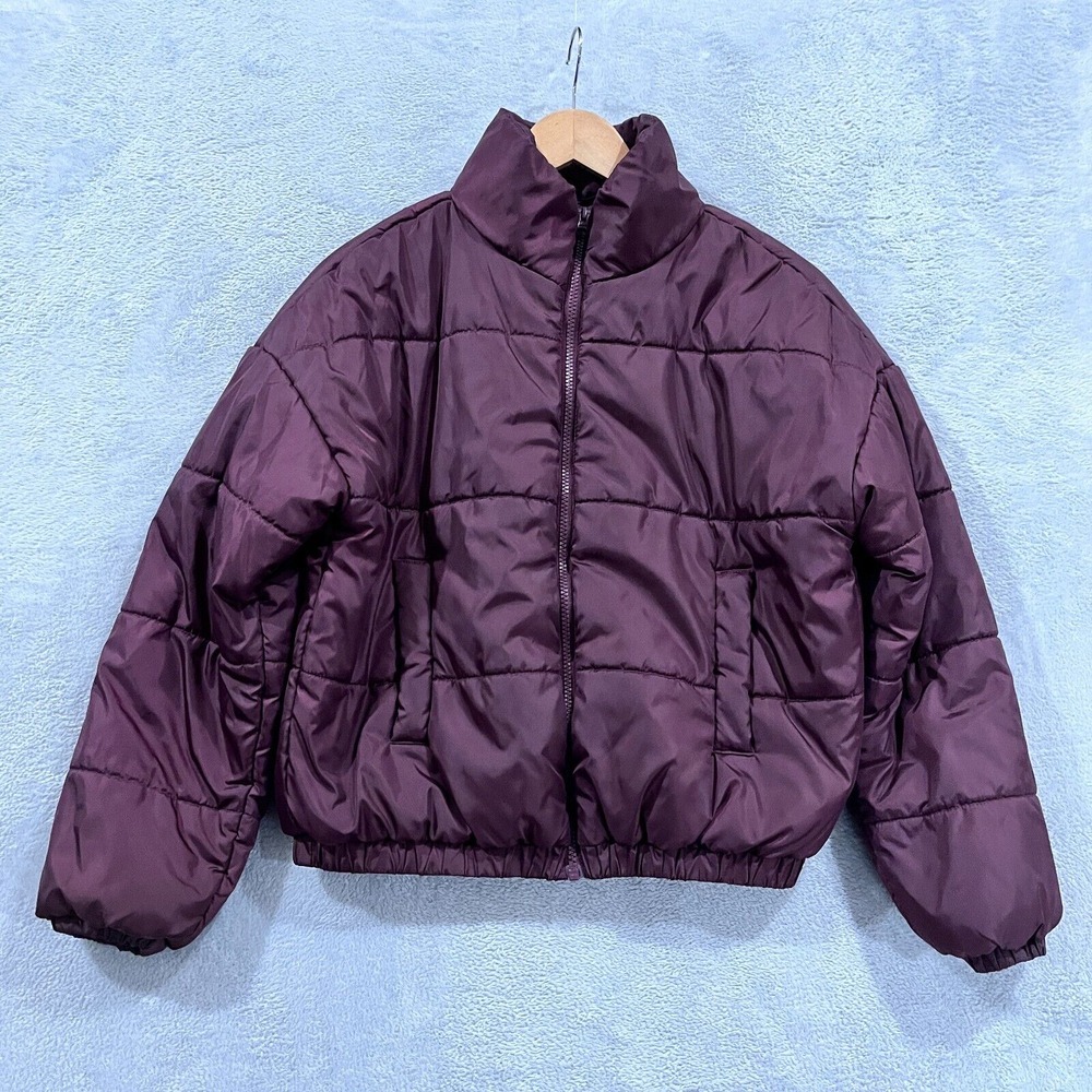 Abound Bomber Jacket Crop Womens XS Burgundy‎ Long Sleeves Full Zip Insulated